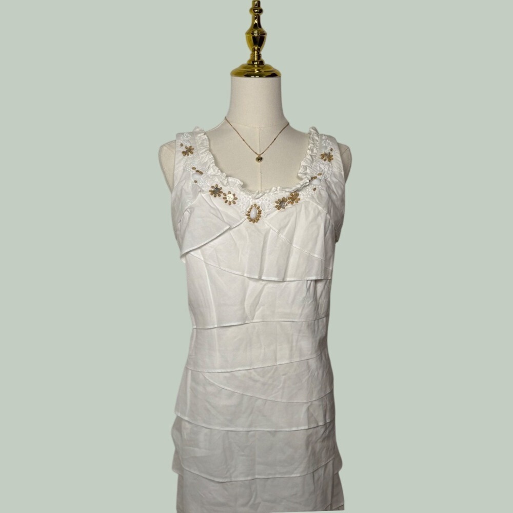 camille la vie‎ white beige formal mini dress beaded beach y2k coastal boho chic